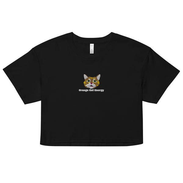 ★AWESOMEUS★ A CAT STRUCK BY LIGHTING Crop Short Sleeve T-S womens-crop-top-black-front-