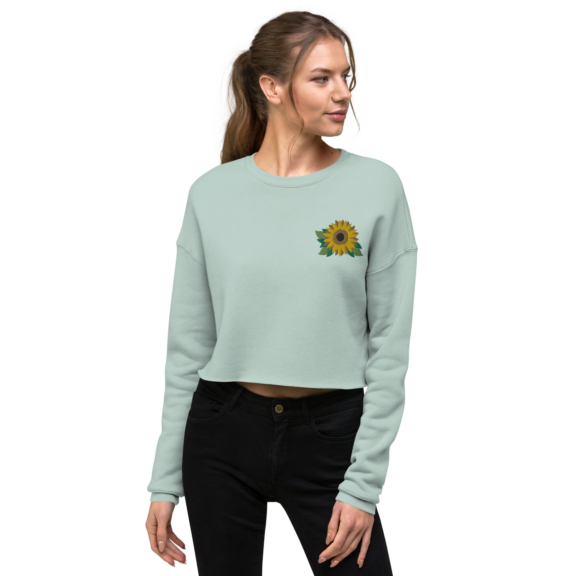 Sunflower Embroidered Crop Sweatshirt MoeSews